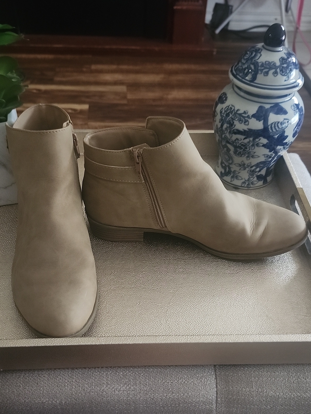 St. John's Bay Beige Ankle Booties with Side Zip